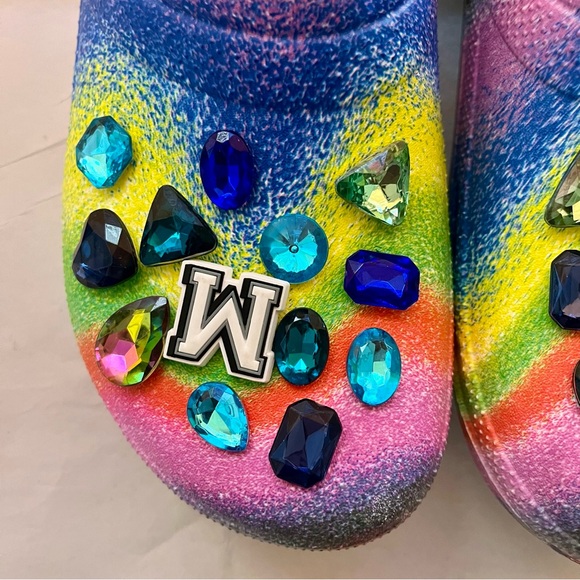 Crocs Rainbow Classic Lined Spray Dye Slip-On Clog Shoes - Picture 2 of 11